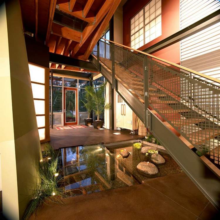 trendy leto interiér rybník nápad most sklo vstupná plocha schody kamene