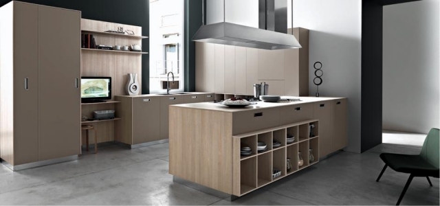 Moderná laminátová kuchyňa s ostrovným dymovým efektom sivého efektu cisárskym Talianskom