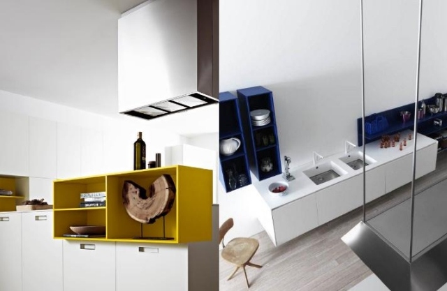 Kora-kuchynský dizajn-farebné akcenty-v-jasne-žlto-modro-bielom-lakovanom-dverách skrinky