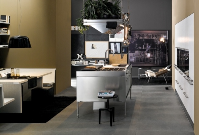 Drevené panely z nehrdzavejúcej ocele, dubového dreva, kuchynský dizajn Artusi Panely z dubového dreva z nehrdzavejúcej ocele a hliníka Moderný dizajn kuchyne Artusi