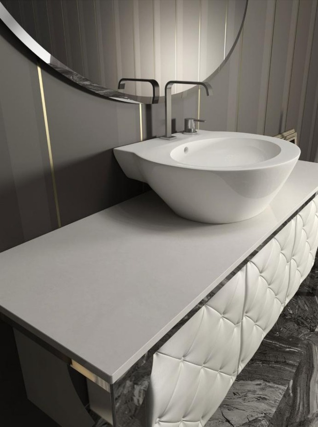 luxusný kúpeľňový nábytok márnosť okrúhly drez biely