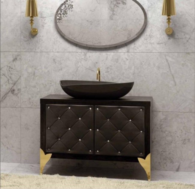 malé umývadlo kúpeľňa luxusné pobočky čierne zlato prešívané