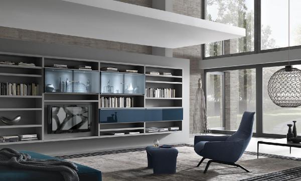 prechodová stenová jednotka vysoký lesk modrý taliansky nábytok MisuraEmme