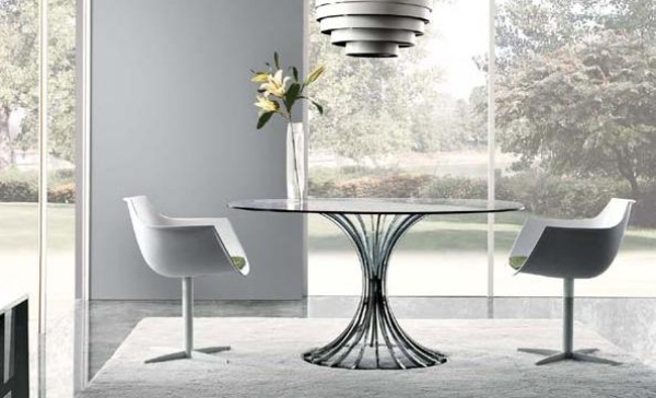 sklenený stôl biela moderná jedáleň