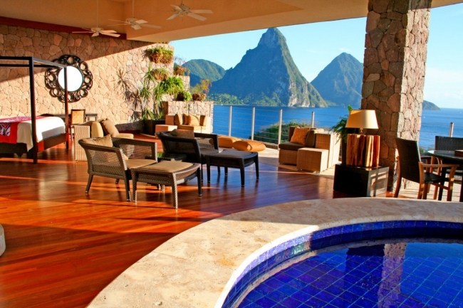 jade mountain luxusný rezort suity súkromný bazén kamenný múr