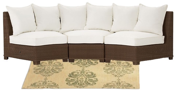 záhradný nábytok dizajn vonkajší obývací priestor nápady koberec biele čalúnenie4 vzorový vankúš nápady na vonkajší obývací priestor koberec biele čalúnenie4