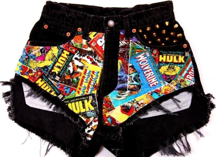 rifle-horúce nohavice-dizajn-čierne-komiksy-kapsule-farebné-urob si sám