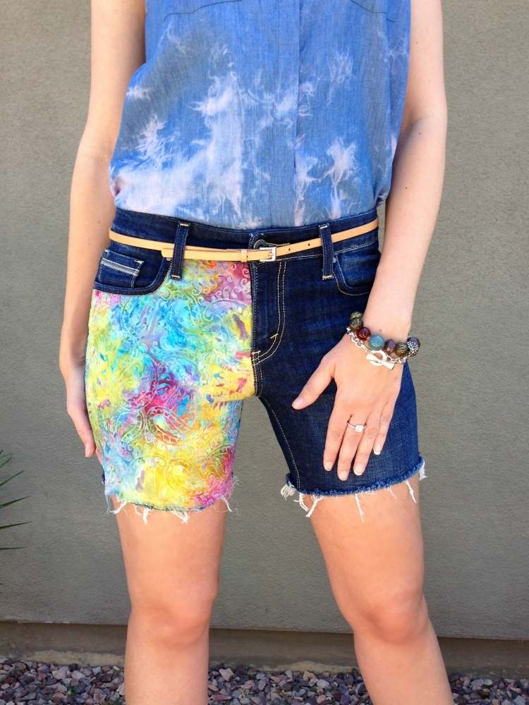 jeans-hotpants-design-stredne-kratka-strana-farebna-ozdoba-latka-ušitie-na-diy