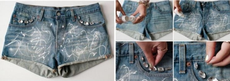 jeans-hotpants-design-blue-shorts-color-white-kryštály-kapsula-šitie-kutilstvo