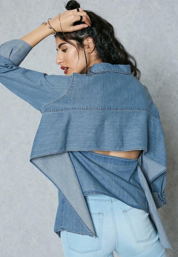 Džínsová košeľa kombinuje nápady na košele s džínsovými tričkami pre ženy