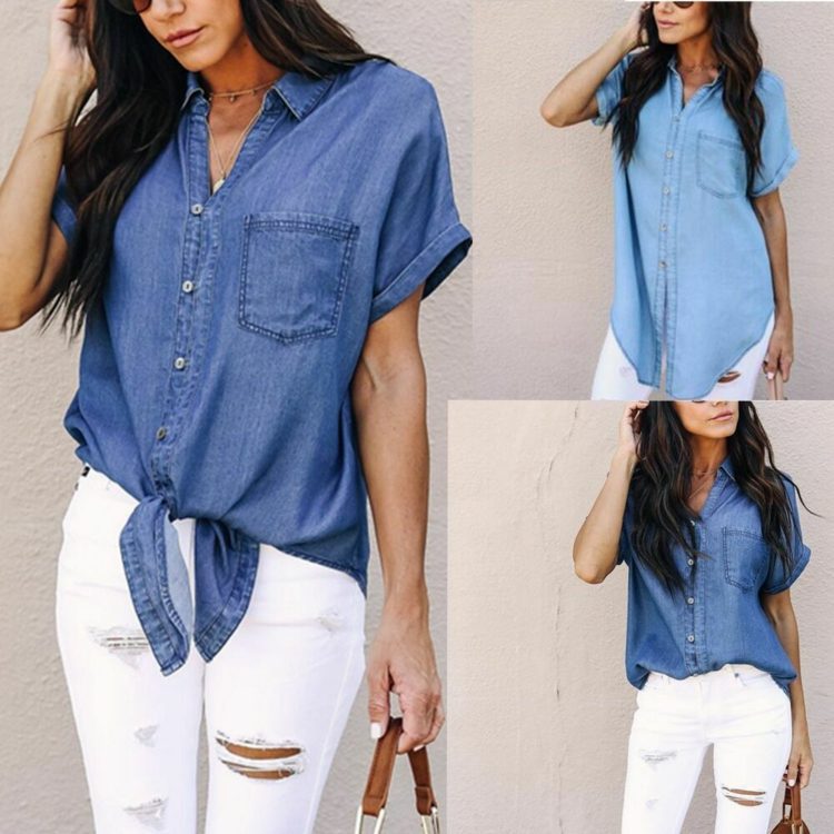 Džínsová košeľa bez rukávov kombinuje nápady denimového bieleho dámskeho oblečenia