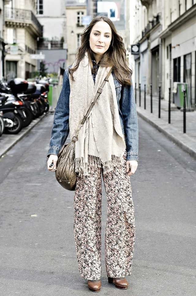 Jeseň široké nohavice s kvetinovým vzorom široké nohavice riflová bunda s kvetinovým vzorom