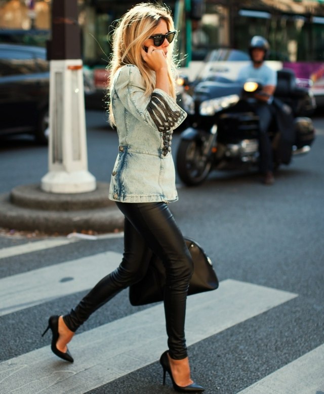 Jesenné trendy Džínsová bunda Lederhose Pumps pletená Džínsová bunda Lederhose z pletenej blejzre