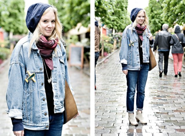 Džínsová bunda kombinovaná pletená čiapka originálna jeseň skombinujte nápady pletenej čiapky s originálnymi jesennými outfitmi