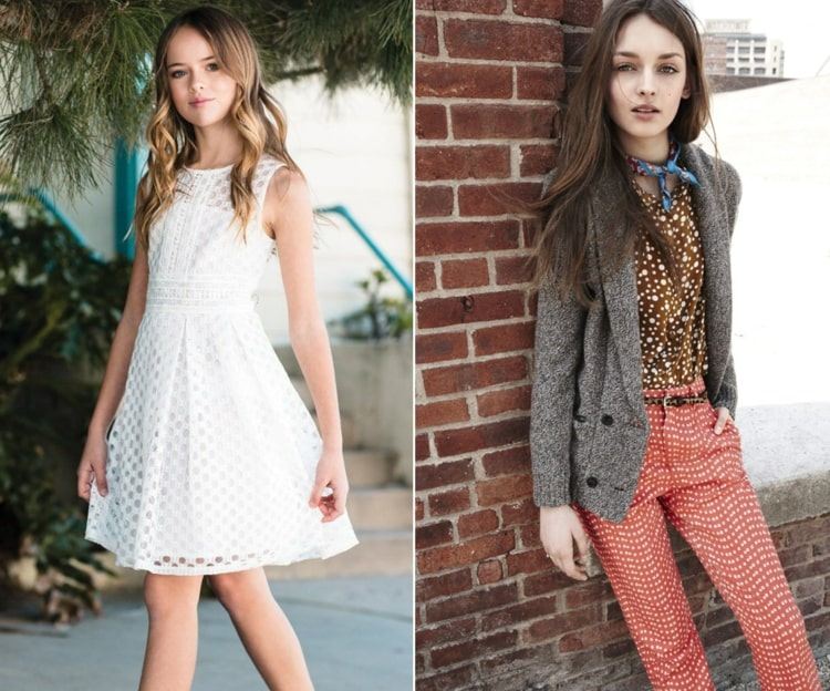 Oblečenie Jugendweihe - biele, stredne dlhé šaty alebo vzorované nohavice so sakom a blúzkou