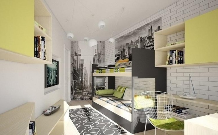 miestnosť pre deti-farba-dizajn-chlapec-čierna-biela-svetlo žltá