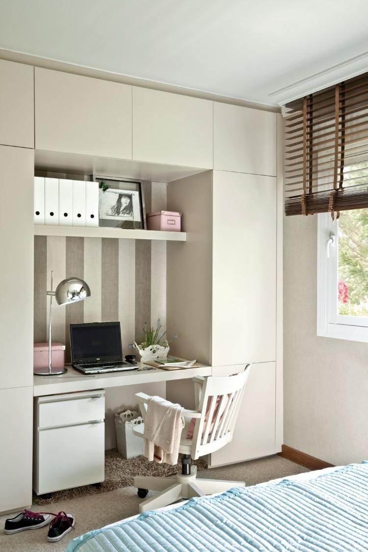 Mládežnícka izba pre dievčatá-študovňa-veľká-skriňa-písací stôl-dekor-pruhy-béžová