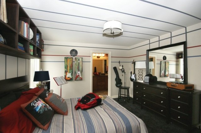 chlapci-izba-dizajn-nápady-nástenné police-nad-posteľ