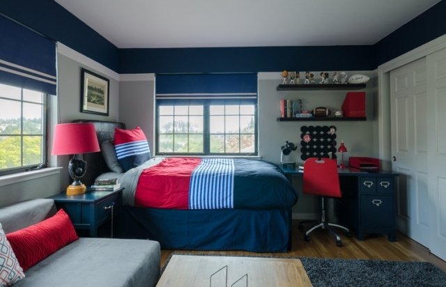 miestnosť pre mládež-chlapec-nápady-farby-červená-námorná-modro-biela