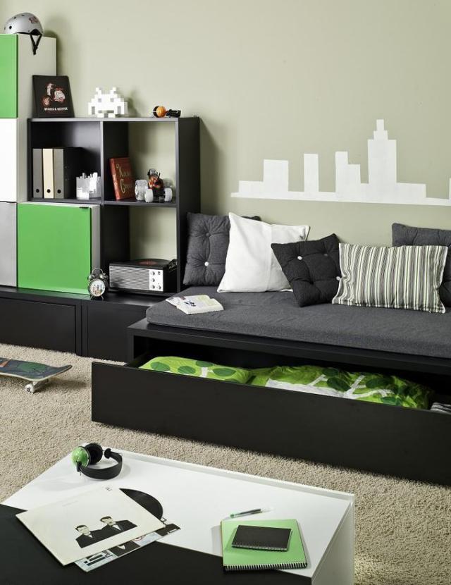 šablóna návrhu detskej izby-nápady-chlapec-čierna-zelená-stena-vzor