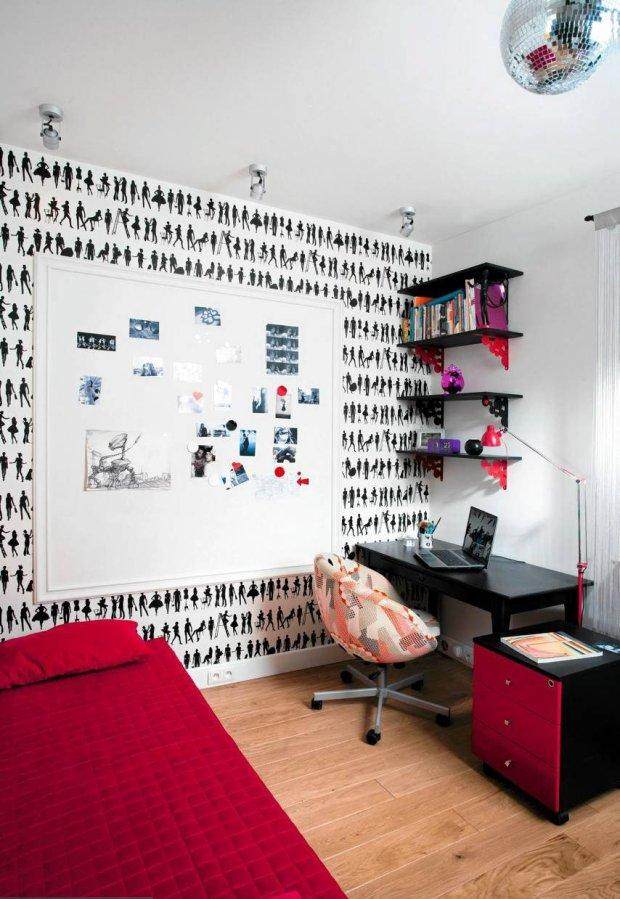 mládežnícka izba-dizajn-nápady-stena-vzor-tapeta-magnetboard