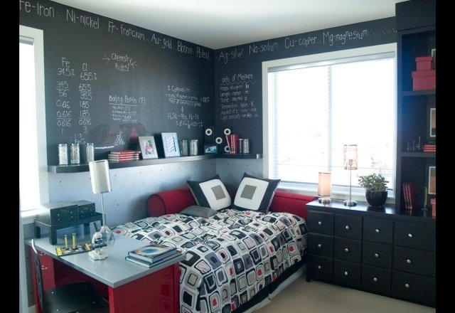 miestnosť pre mládež-dizajn-nápady-stena-tabuľa-farba-poznámky-škola