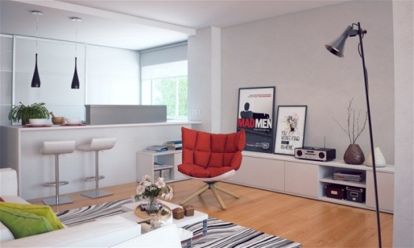 Biely kuchynský ostrovný dizajn Denis Khramov Biely kuchynský ostrov- Denis Khramov