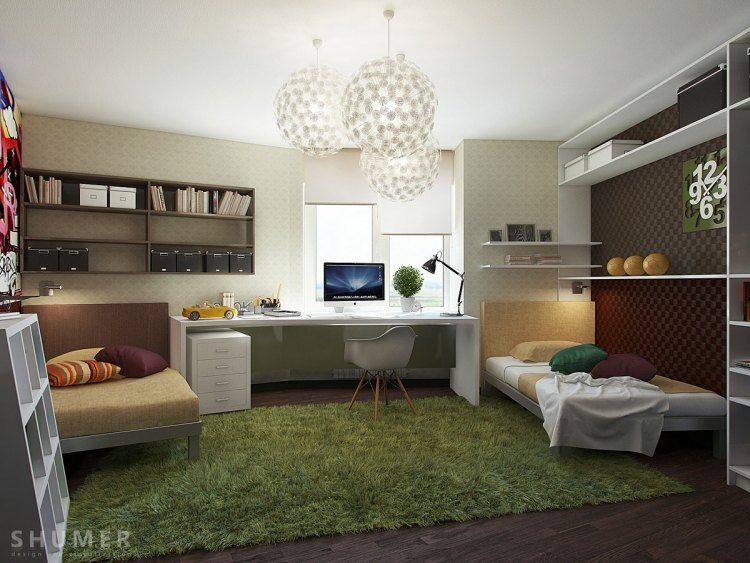 miestnosť pre mládež-nápady-huňatý-koberec-zelená