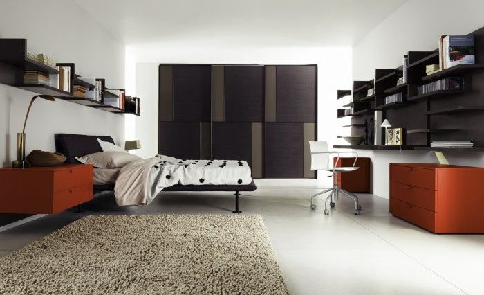 Chlapčenská izba pre chlapcov so štýlovým zariadením a červenými akcentmi LED-osvetlenie-v-detskej-izbe-mládeži-izbe