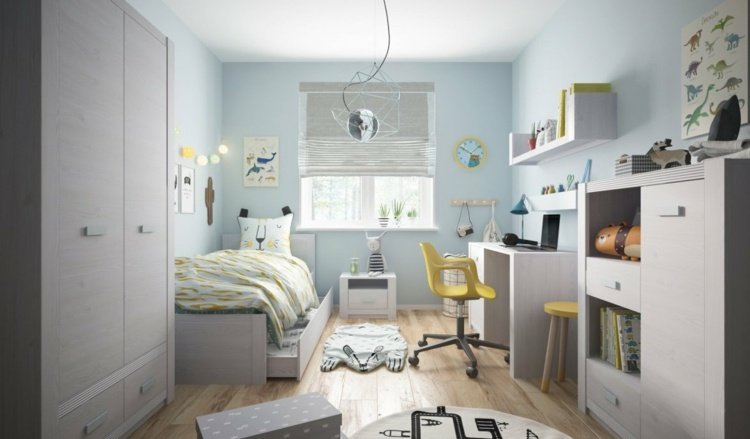 Posteľ so zásuvkou pre ďalší úložný priestor v malej miestnosti pre mládež