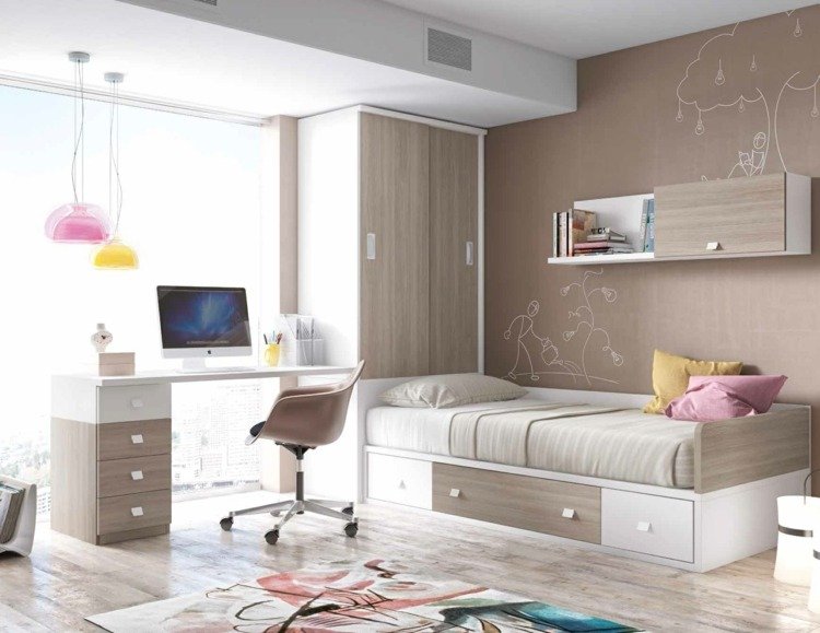 útulná mládežnícka izba v bielej farbe s béžovými prvkami
