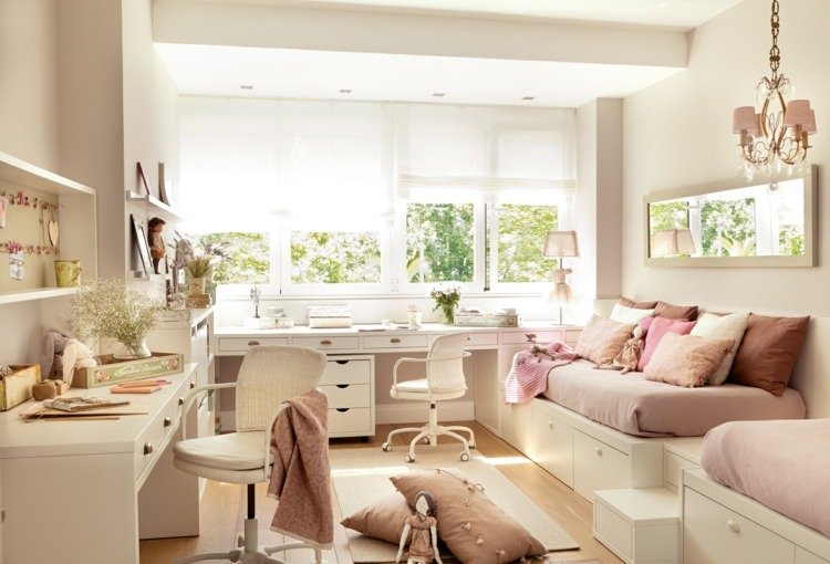 Súrodenecké izby pre mladých navrhnite v bielych a ružových tónoch