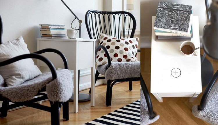 bezdrôtové nabíjanie-ikea-nábytok-odkladací stolík-relax-kreslo-káva