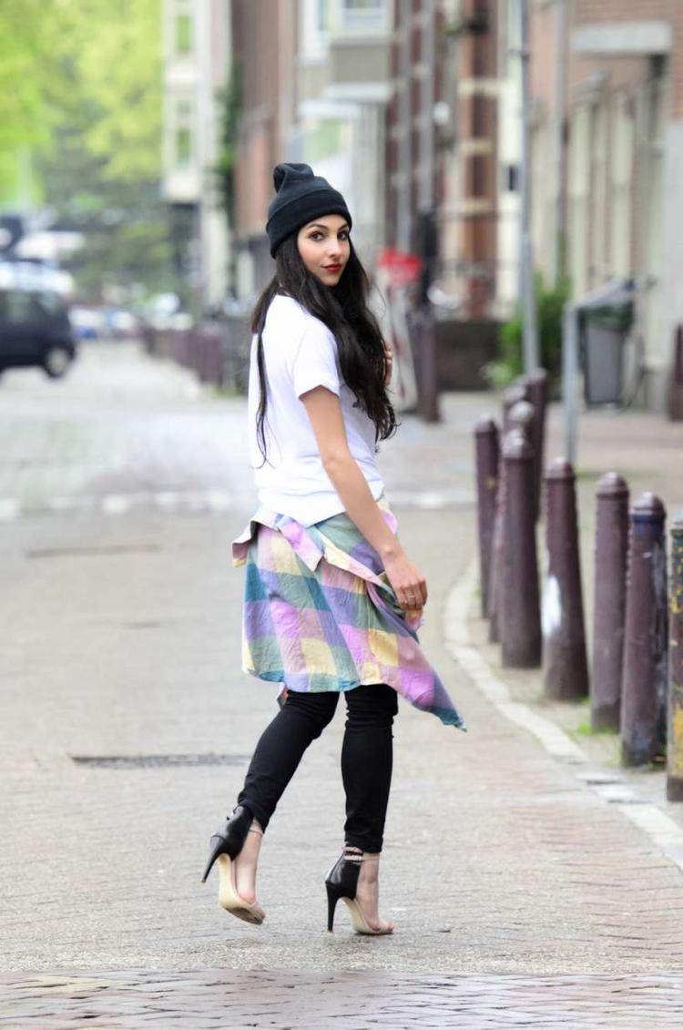 Károvaná móda s košeľou alebo blúzkou na každú príležitosť a príležitosť Károvaná móda - blúzka - košeľa - pouličný štýl - vysoké podpätky