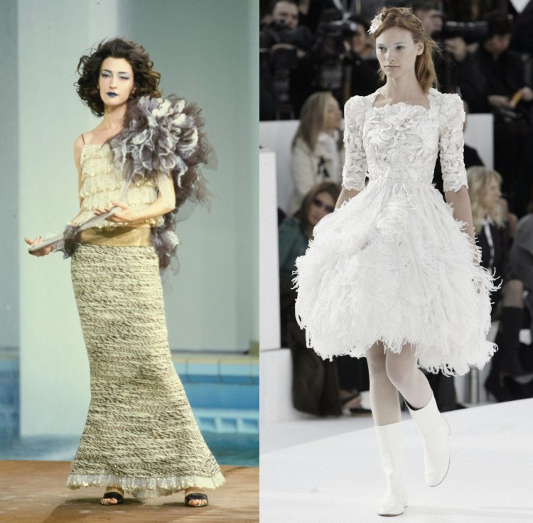 Prehliadkové móla Karl Lagerfeld Chanel haute couture 2006 vľavo, 2010 vpravo