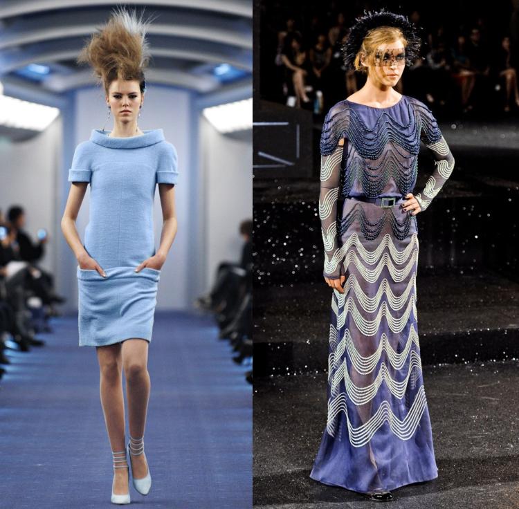 Práškové modré koktejlové šaty Karl Lagerfeld Chanel 2012