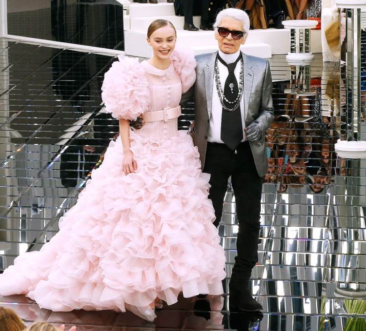 Svadobné šaty Karl Lagerfeld ružové puff rukávy lily rose 2017