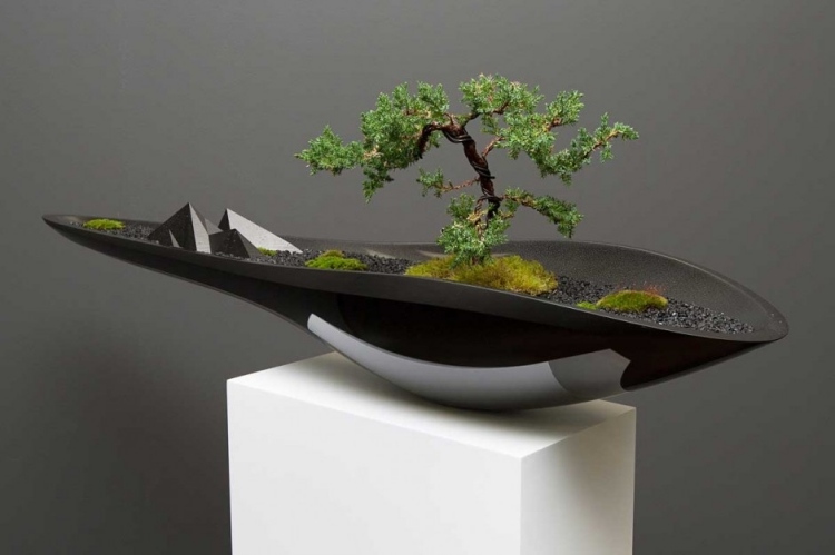 moderný čierny bonsai hrniec navrhnutý Adrianom Maguom čierny bonsai hrniec moderný adrian-magu
