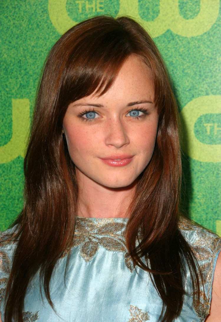 gaštan farba vlasov alexis bledel červené pruhy dlhé rovné vlasy