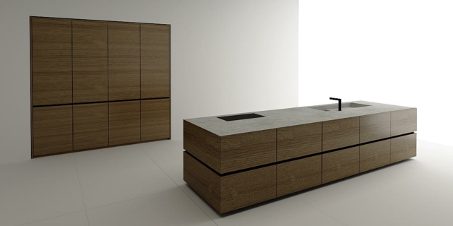 jednoduchá minimalistická kuchynská linka kuchynské spotrebiče ostrovček na varenie Vstavaná kuchynská linka Kuchynské spotrebiče Ostrov varenia Miyo tmavozrnný