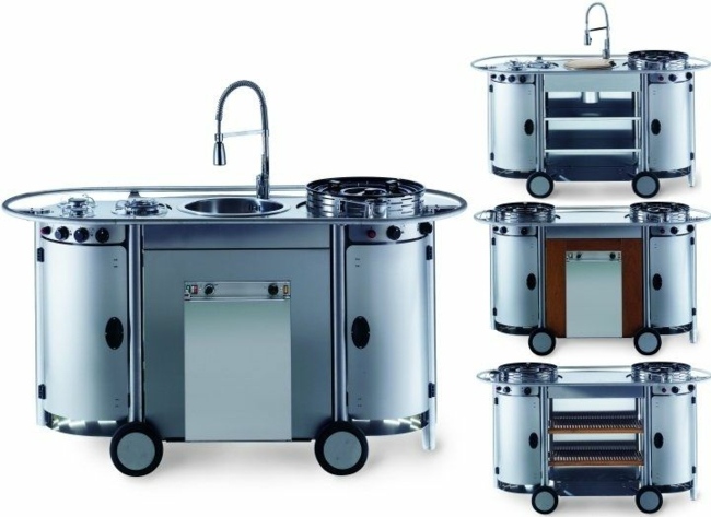Mobilná kuchyňa skupiny Emme z nehrdzavejúcej ocele Mobilná kuchyňa skupiny Emme v záhrade