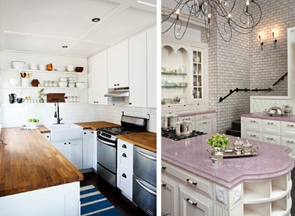 biele-drevené-skrine-pracovná doska-vyrobené zo žuly a laminátu