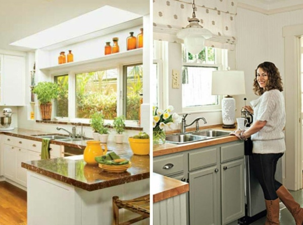 romantická kuchyňa v bielej farbe s pracovnou doskou z prírodného kameňa