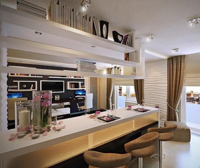 kuchynské pultové barové stoličky-výhľad do obývačky-úložný priestor