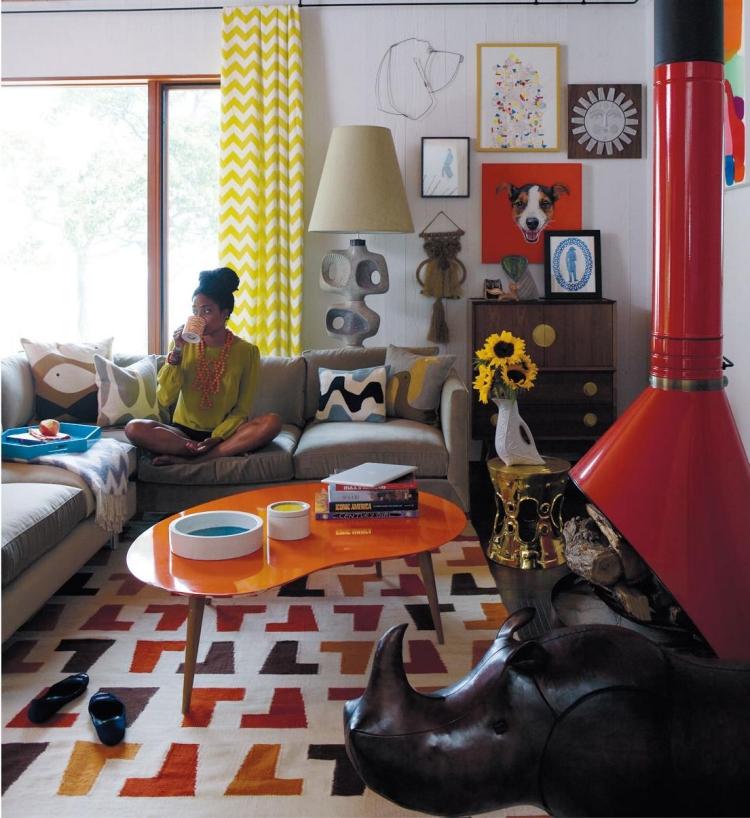 Opatrne skombinujte zmes motívov a vzorov Koberec Kilim -moderná obývačka-afrika-motívy-oranžové-obrázky-vzory-motívy-umelecké