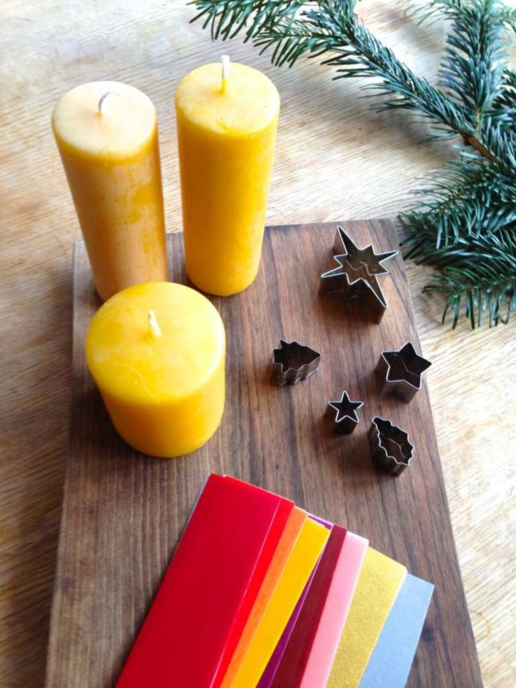zdobenie sviečok vianočné návody voskové pláty z tech foriem