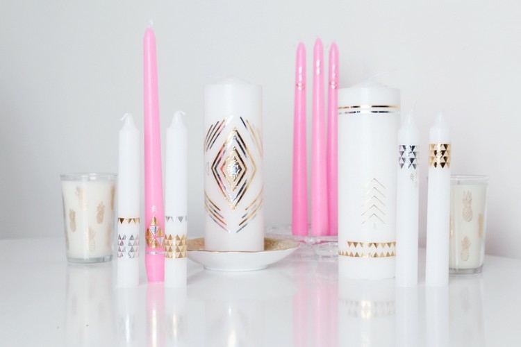 sviečky zdobia vianočné strieborné zlaté nálepky geometrické obrazce