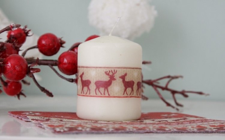 sviečky zdobia vianočné vianočné motívy jelení jeleň snehové vločky washi pásky