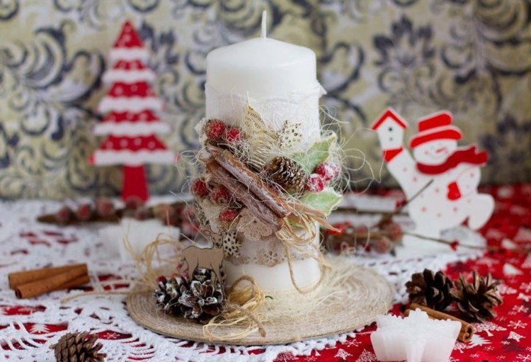 sviečky zdobia motívy vianočné prírodné materiály papierová tkanina
