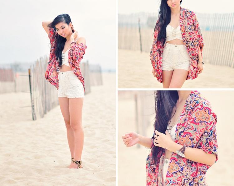 kimono-bunda-kombajn-čipka-horúce nohavice-biela-crop-top